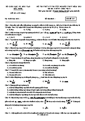 Đề thi thử Tốt nghiệp THPT môn Vật lí - Mã đề 215 - Năm học 2020-2021 - Sở giáo dục và đào tạo Bắc Ninh (Có đáp án)
